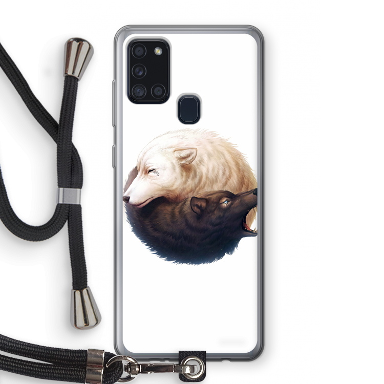 Yin Yang Wolves: Samsung Galaxy A21s Transparant Hoesje met koord