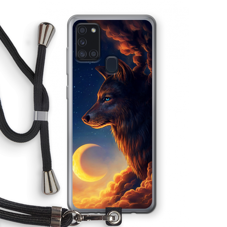 Night Guardian: Samsung Galaxy A21s Transparant Hoesje met koord