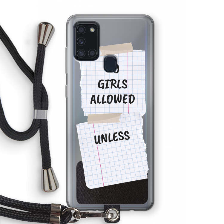 No Girls Allowed Unless: Samsung Galaxy A21s Transparant Hoesje met koord