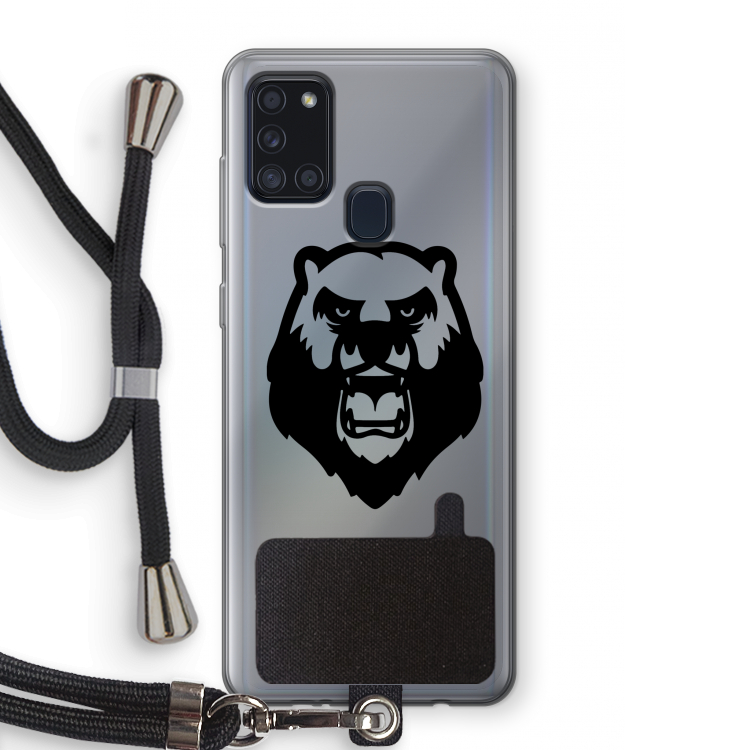 Angry Bear (black): Samsung Galaxy A21s Transparant Hoesje met koord
