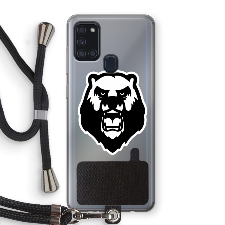 Angry Bear (white): Samsung Galaxy A21s Transparant Hoesje met koord