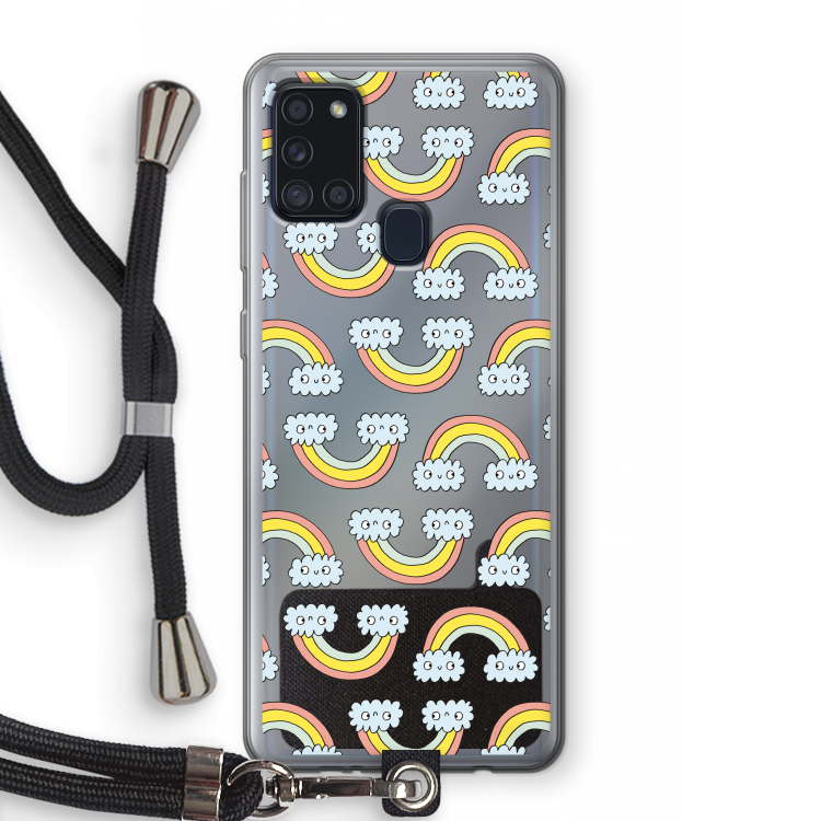 Regenboog: Samsung Galaxy A21s Transparant Hoesje met koord