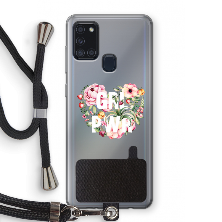 GRL PWR Flower: Samsung Galaxy A21s Transparant Hoesje met koord