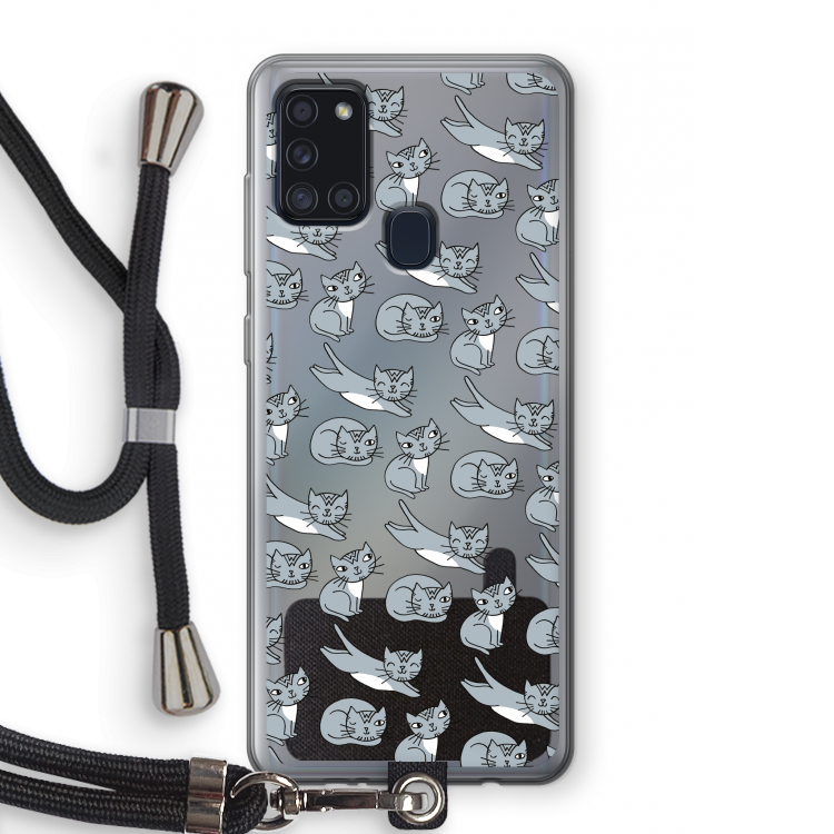 Poezen: Samsung Galaxy A21s Transparant Hoesje met koord