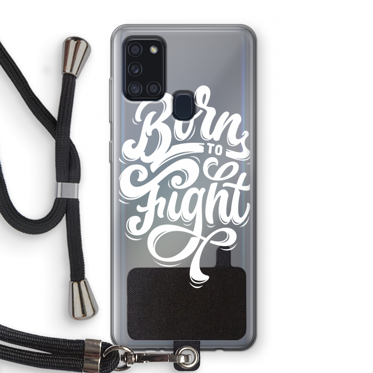 Born to Fight: Samsung Galaxy A21s Transparant Hoesje met koord