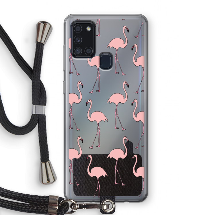 Anything Flamingoes: Samsung Galaxy A21s Transparant Hoesje met koord