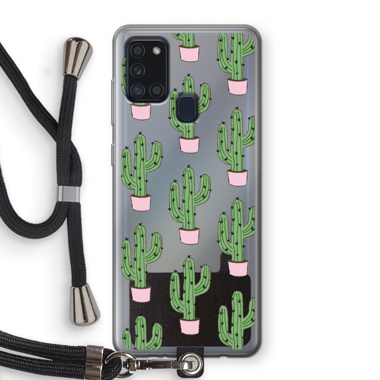 Cactus Lover: Samsung Galaxy A21s Transparant Hoesje met koord