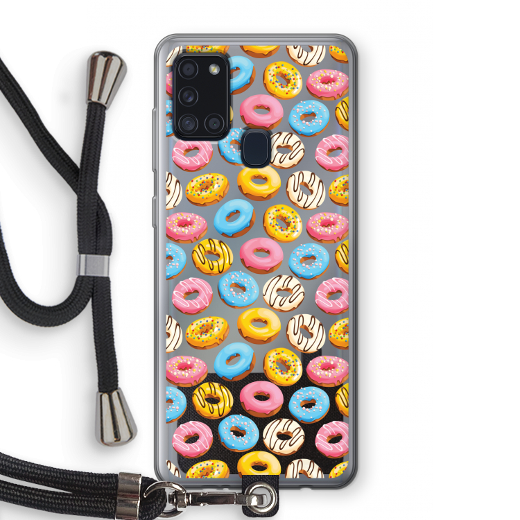 Pink donuts: Samsung Galaxy A21s Transparant Hoesje met koord