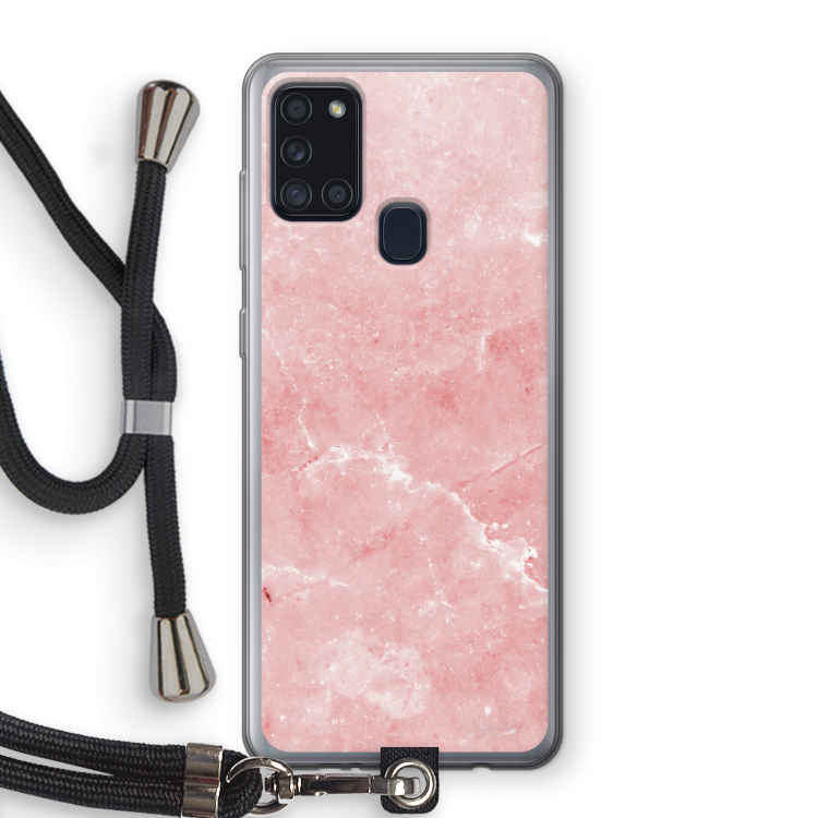 Roze marmer: Samsung Galaxy A21s Transparant Hoesje met koord