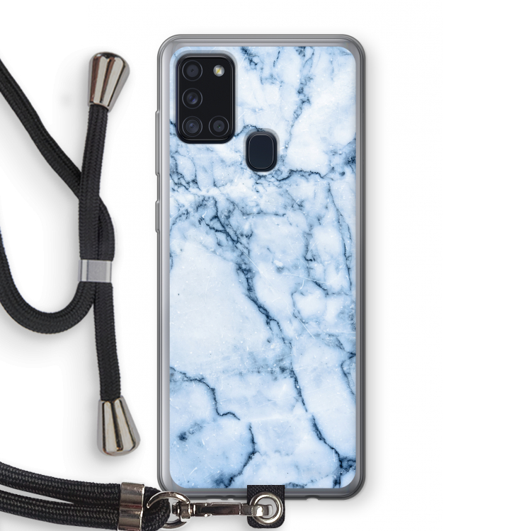 Blauw marmer: Samsung Galaxy A21s Transparant Hoesje met koord