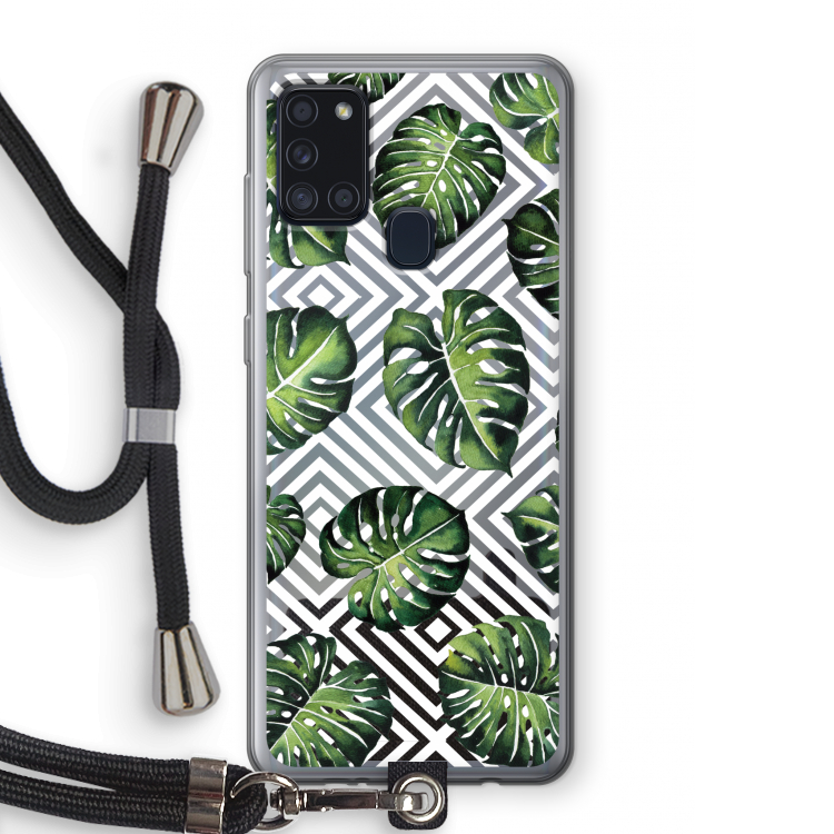 Geometrische jungle: Samsung Galaxy A21s Transparant Hoesje met koord