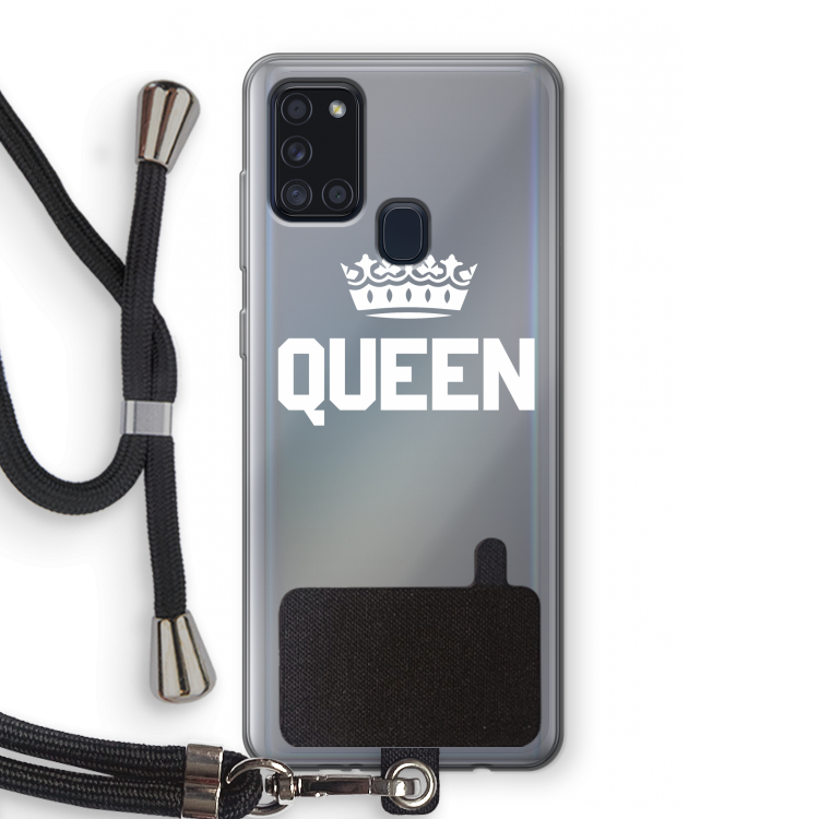 Queen zwart: Samsung Galaxy A21s Transparant Hoesje met koord