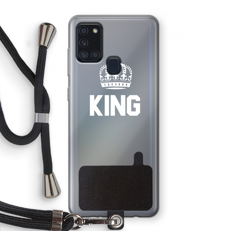 King zwart: Samsung Galaxy A21s Transparant Hoesje met koord