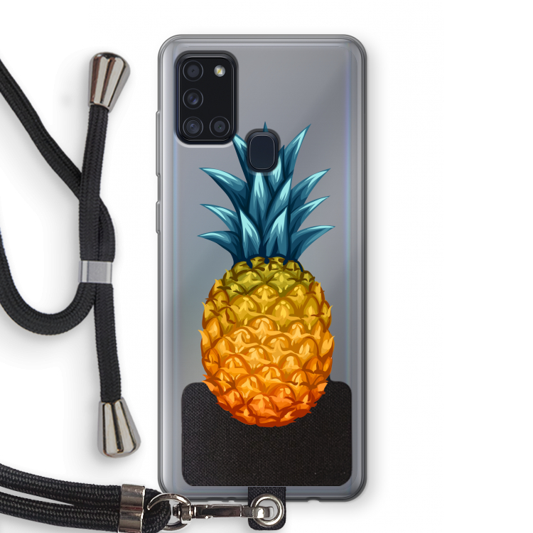 Grote ananas: Samsung Galaxy A21s Transparant Hoesje met koord