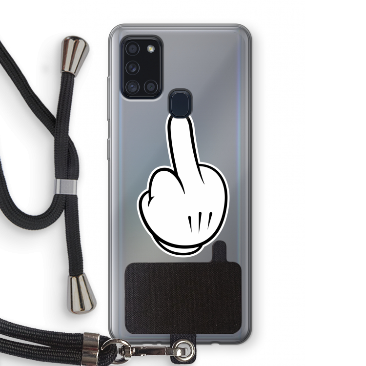 Middle finger white: Samsung Galaxy A21s Transparant Hoesje met koord