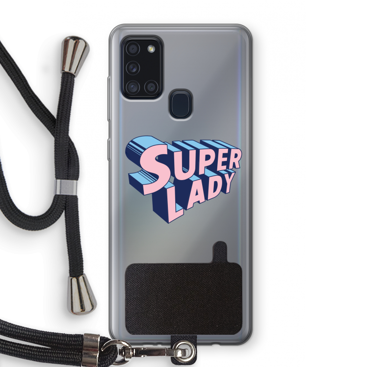 Superlady: Samsung Galaxy A21s Transparant Hoesje met koord