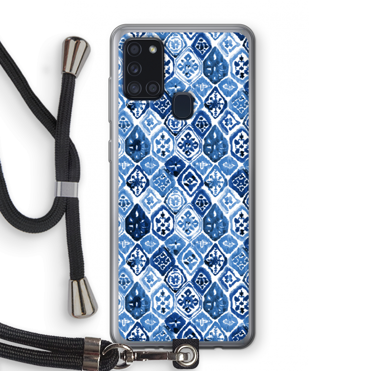 Blauw motief: Samsung Galaxy A21s Transparant Hoesje met koord