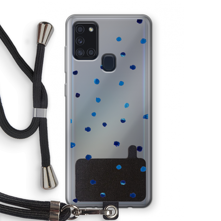 Blauwe stippen: Samsung Galaxy A21s Transparant Hoesje met koord