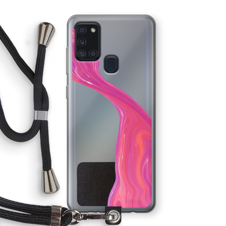 Paarse stroom: Samsung Galaxy A21s Transparant Hoesje met koord