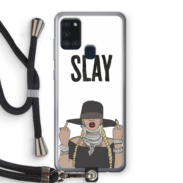 Slay All Day: Samsung Galaxy A21s Transparant Hoesje met koord