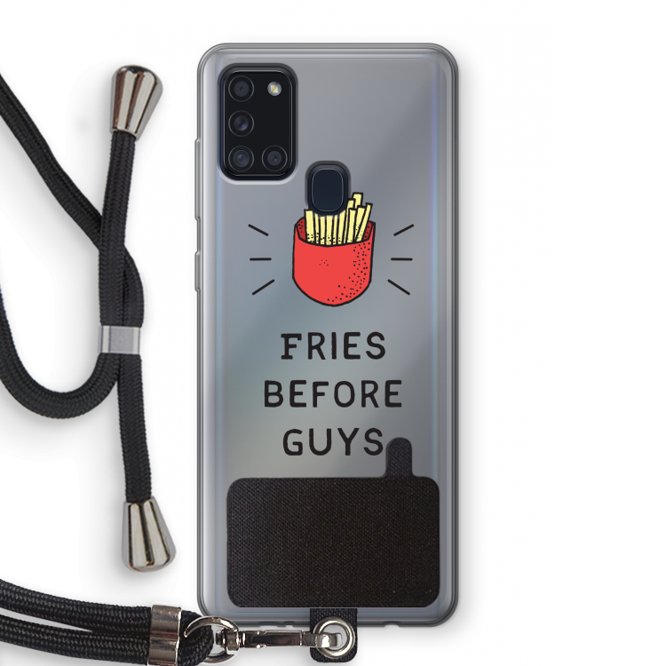 Fries before guys: Samsung Galaxy A21s Transparant Hoesje met koord