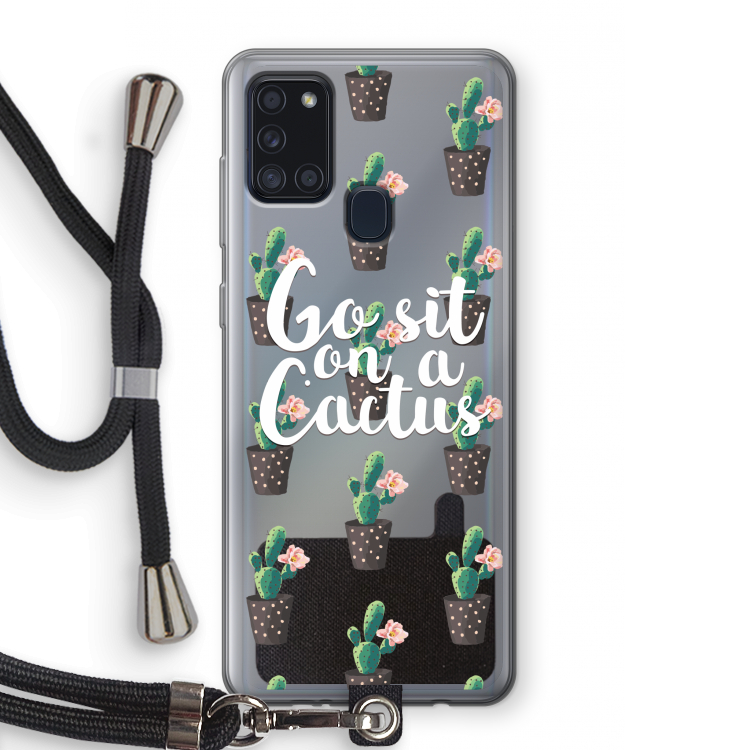 Cactus quote: Samsung Galaxy A21s Transparant Hoesje met koord
