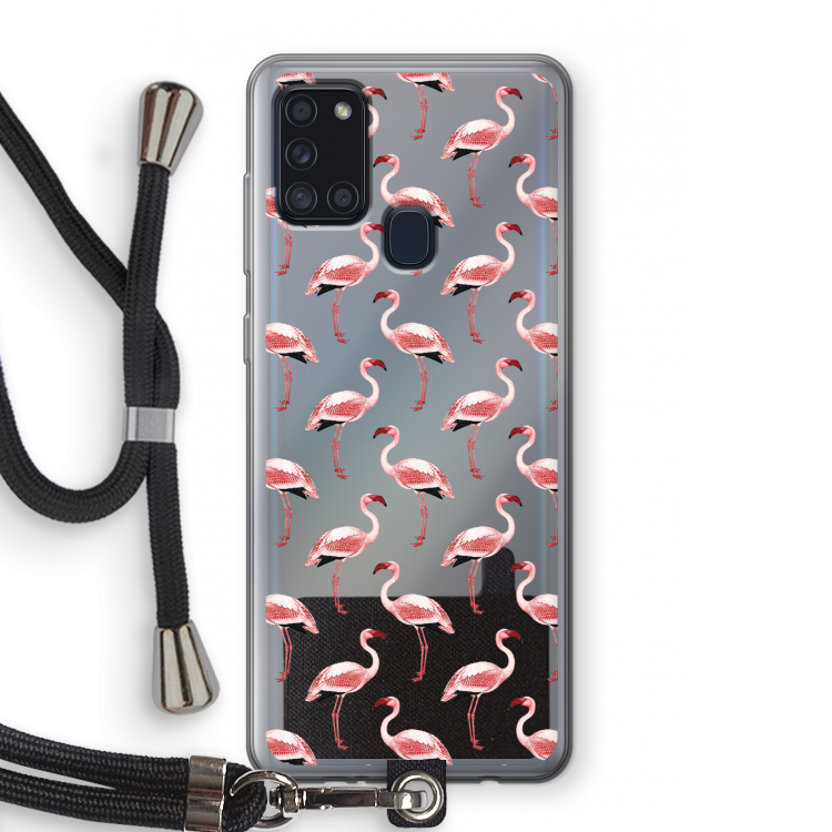 Flamingoprint groen: Samsung Galaxy A21s Transparant Hoesje met koord