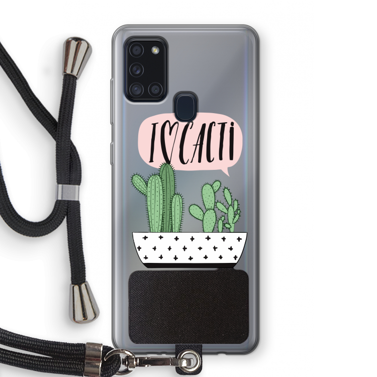 I love cacti: Samsung Galaxy A21s Transparant Hoesje met koord