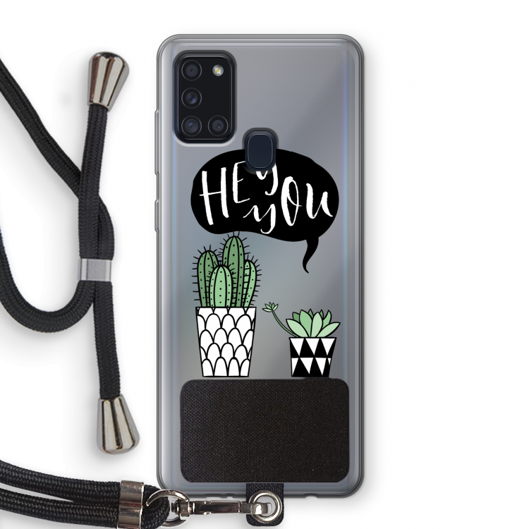 Hey you cactus: Samsung Galaxy A21s Transparant Hoesje met koord