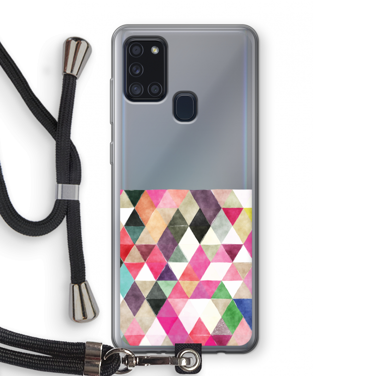 Gekleurde driehoekjes: Samsung Galaxy A21s Transparant Hoesje met koord