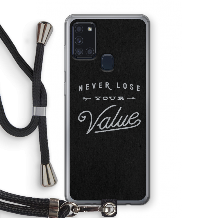 Never lose your value: Samsung Galaxy A21s Transparant Hoesje met koord