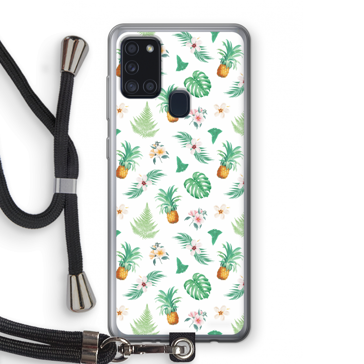 Ananas bladeren: Samsung Galaxy A21s Transparant Hoesje met koord