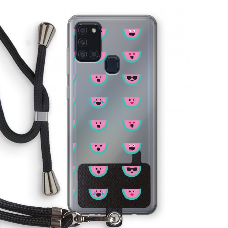 Smiley watermeloenprint: Samsung Galaxy A21s Transparant Hoesje met koord