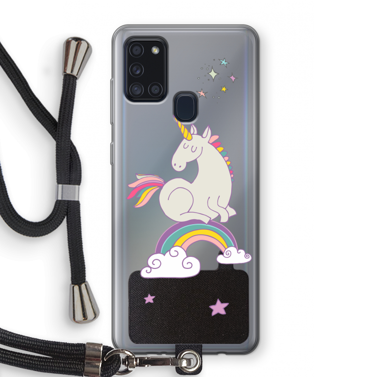 Regenboog eenhoorn: Samsung Galaxy A21s Transparant Hoesje met koord