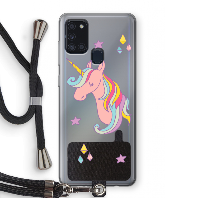 Roze eenhoorn: Samsung Galaxy A21s Transparant Hoesje met koord