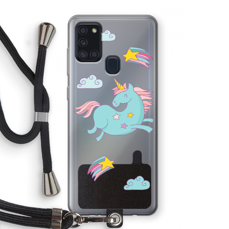 Vliegende eenhoorn: Samsung Galaxy A21s Transparant Hoesje met koord