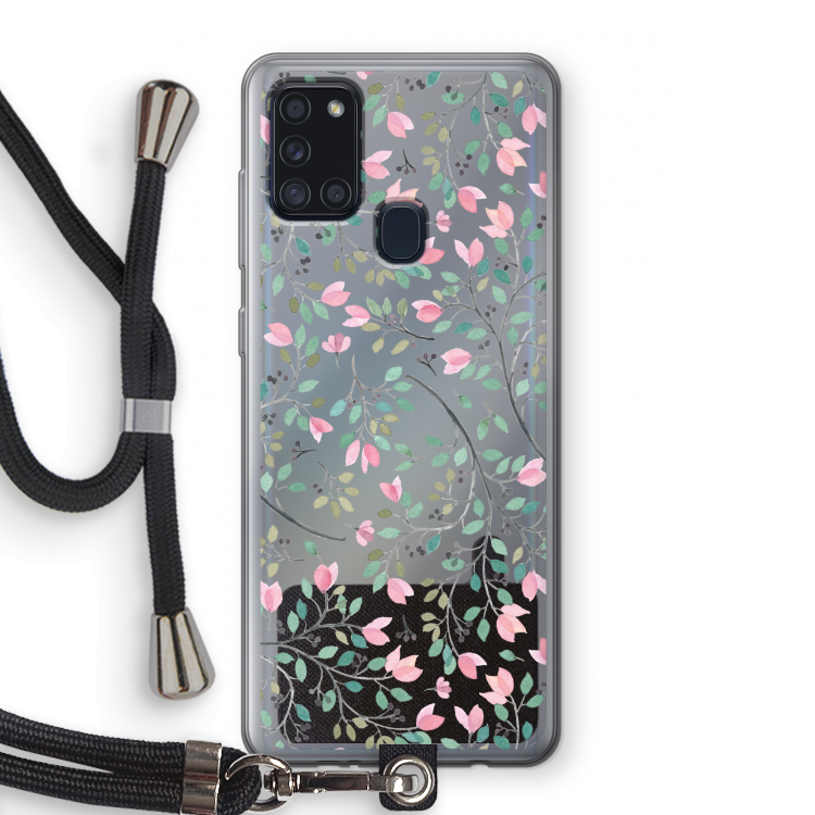Sierlijke bloemen: Samsung Galaxy A21s Transparant Hoesje met koord