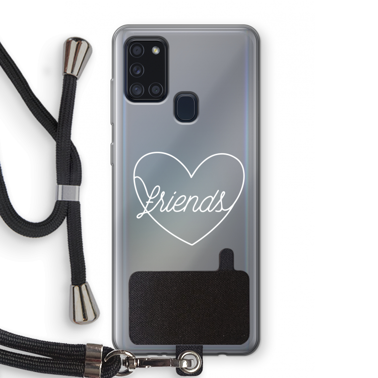 Friends heart pastel: Samsung Galaxy A21s Transparant Hoesje met koord