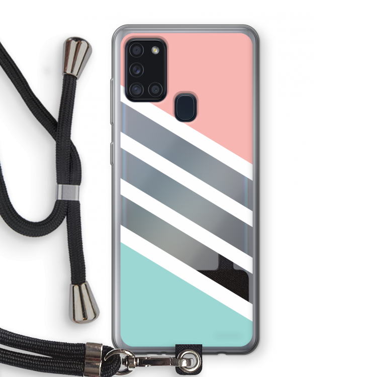 Strepen pastel: Samsung Galaxy A21s Transparant Hoesje met koord