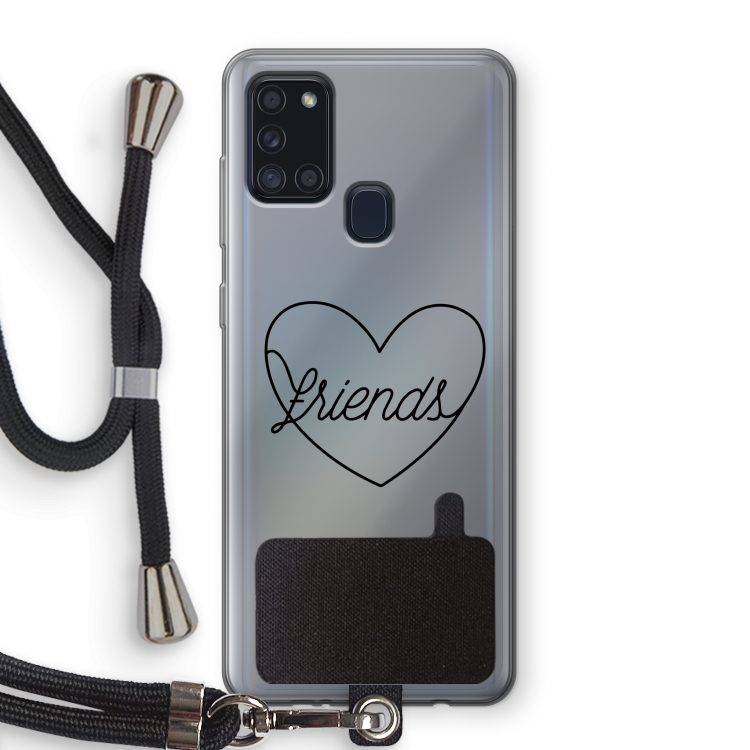 Friends heart black: Samsung Galaxy A21s Transparant Hoesje met koord
