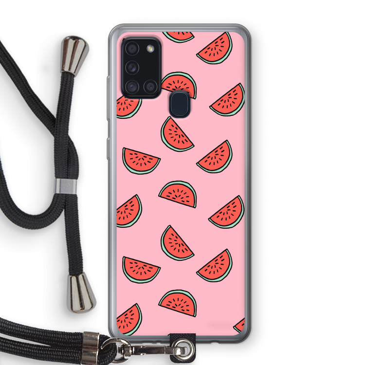 Watermeloen: Samsung Galaxy A21s Transparant Hoesje met koord
