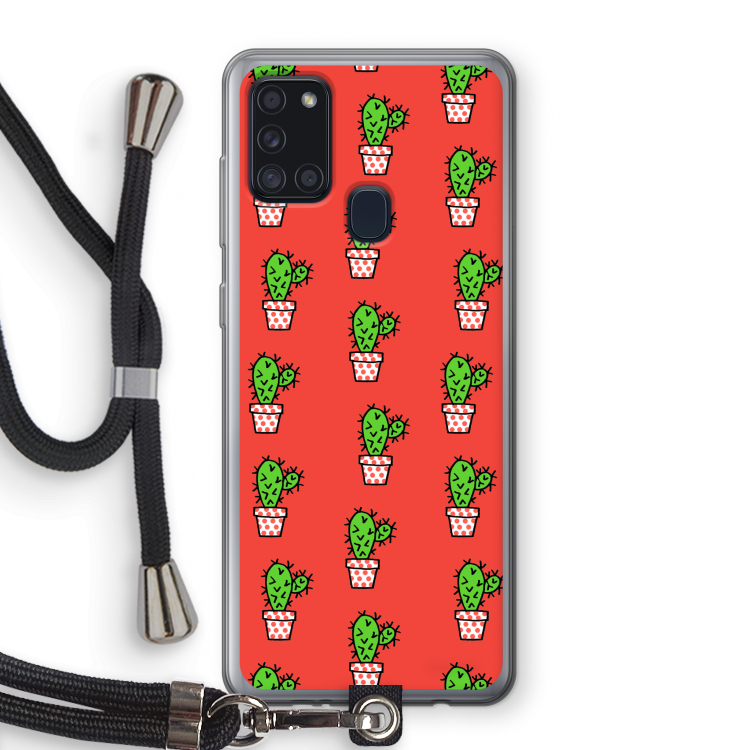 Mini cactus: Samsung Galaxy A21s Transparant Hoesje met koord