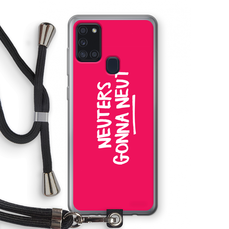 Neuters (roze): Samsung Galaxy A21s Transparant Hoesje met koord