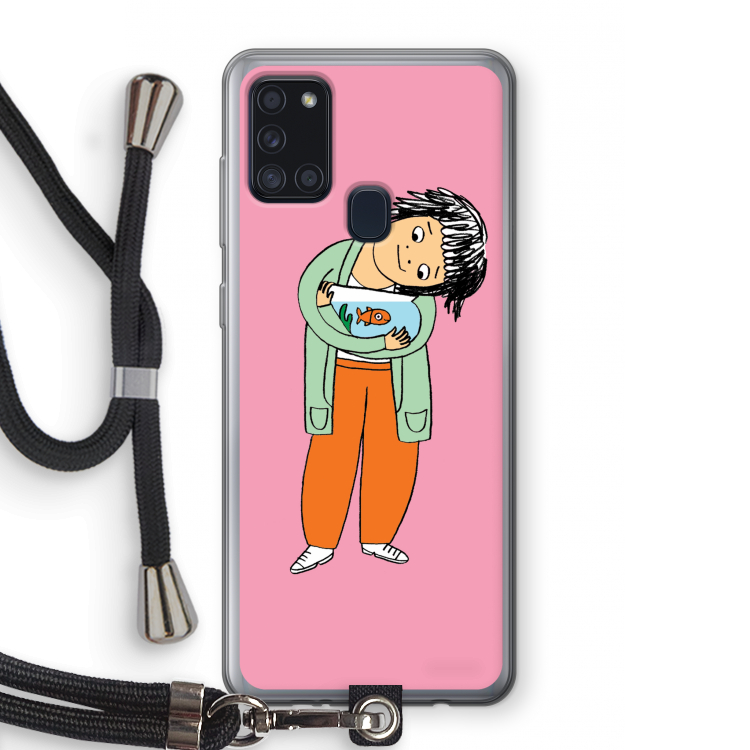 Visknuffel: Samsung Galaxy A21s Transparant Hoesje met koord