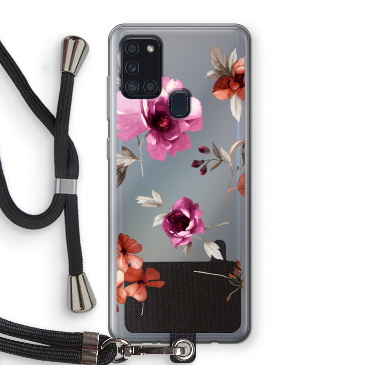 Geschilderde bloemen: Samsung Galaxy A21s Transparant Hoesje met koord