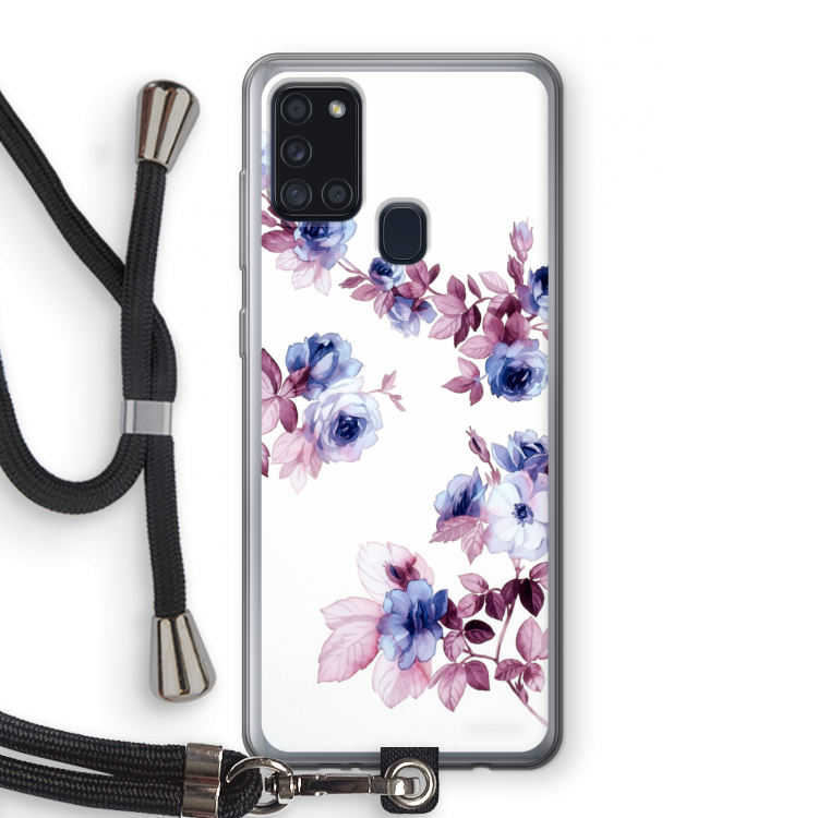Waterverf bloemen: Samsung Galaxy A21s Transparant Hoesje met koord