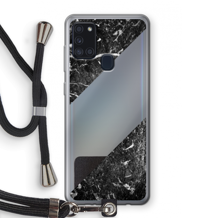 Zwart marmer: Samsung Galaxy A21s Transparant Hoesje met koord
