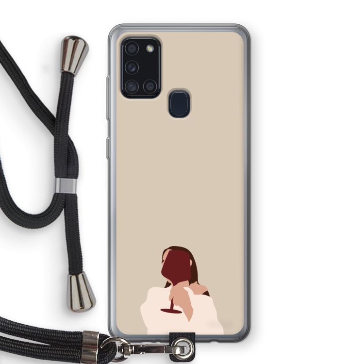 I drink wine: Samsung Galaxy A21s Transparant Hoesje met koord