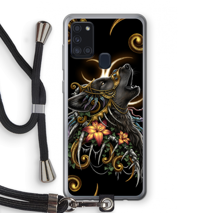 Huilende Wolf: Samsung Galaxy A21s Transparant Hoesje met koord