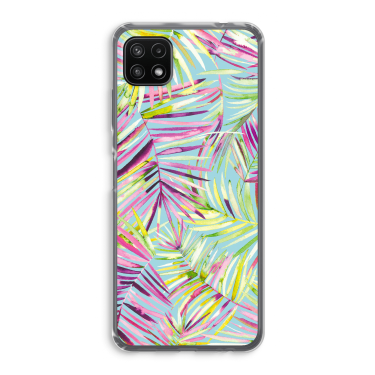 Tropical Palms Blue: Samsung Galaxy A22 5G Transparant Hoesje
